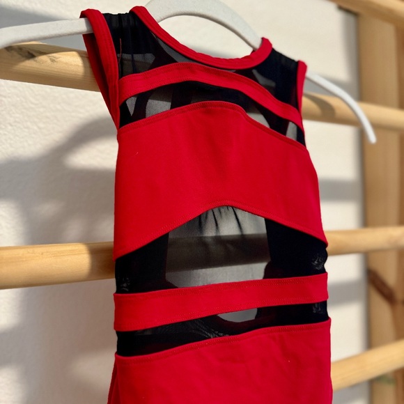FIVE Dancewear Leotard Red with Black accent Geo YM - Picture 4 of 10